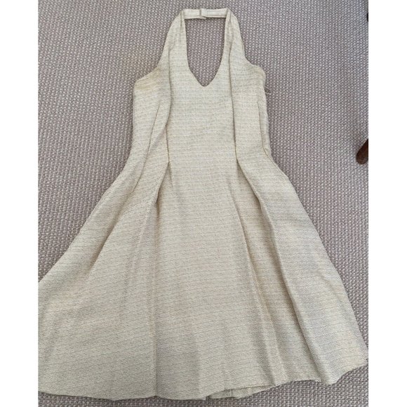 Gilles Montezin ivory gold halter dress lined boning xs 0 Saks - Picture 1 of 7